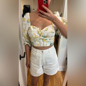 Italian inspired lemon print cropped blouse